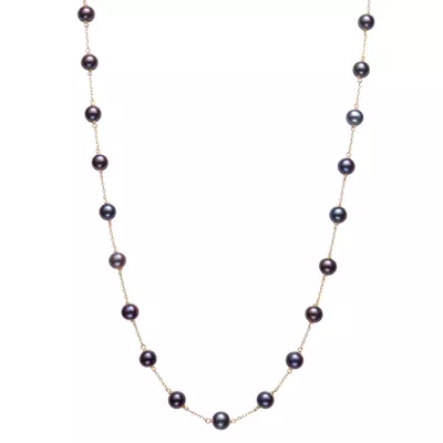Black Freshwater Pearl Station Necklace (6–7mm)