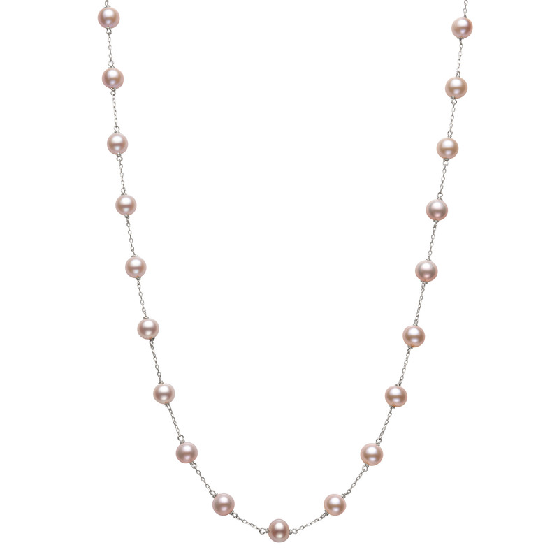 Pink Freshwater Pearl Station Necklace (6–7mm)