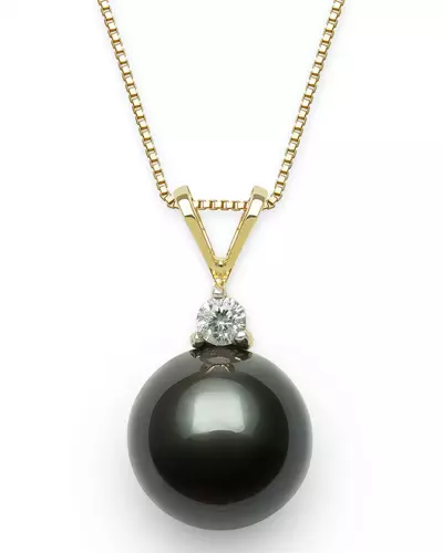 Tahitian Black Pearl & Lab Diamond Pendant (11-12mm)