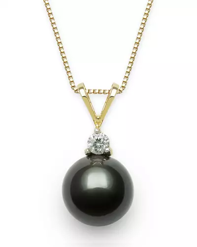 Tahitian Black Pearl & Lab Diamond Pendant (8-9mm)