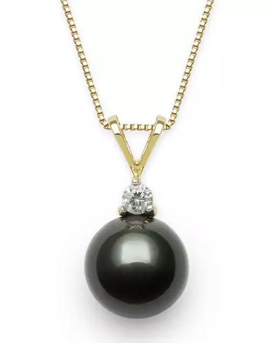 Tahitian Black Pearl & Lab Diamond Pendant (9-10mm)