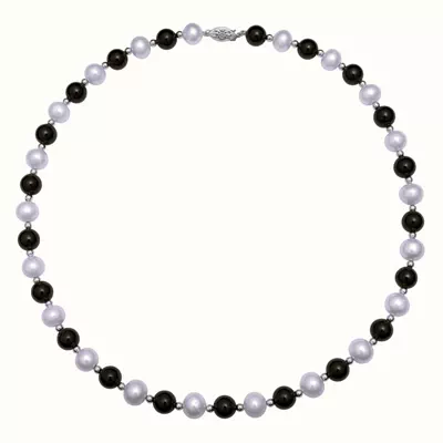 Freshwater Pearl & Black Onyx Silver Necklace (7–8 mm)