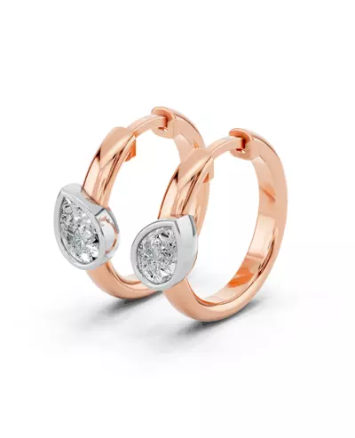 Angled Pear Bezel Huggie Earrings