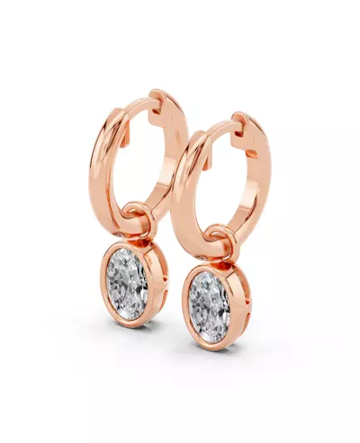Bezel Dangle Oval Lab Diamond Huggie Earrings