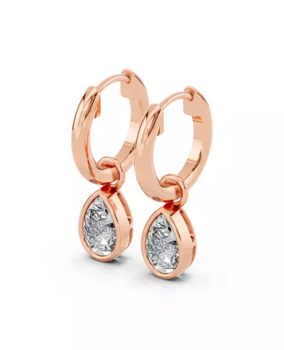 Bezel Dangle Pear Lab Diamond Huggie Earrings