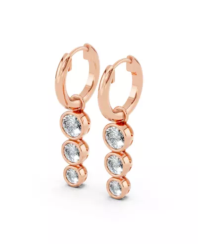 Bezel Triple Dangle Lab Diamond Huggie Earrings