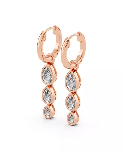 Bezel Triple Dangle Pear Lab Diamond Huggie Earrings
