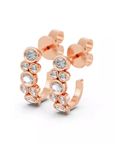 Oval & Round Bezel Lab Diamond J-Hoop Earrings