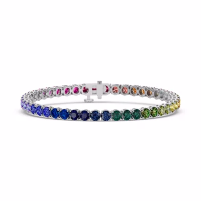 Rainbow Sapphire Silver Tennis Bracelet (11 ct. tw.)