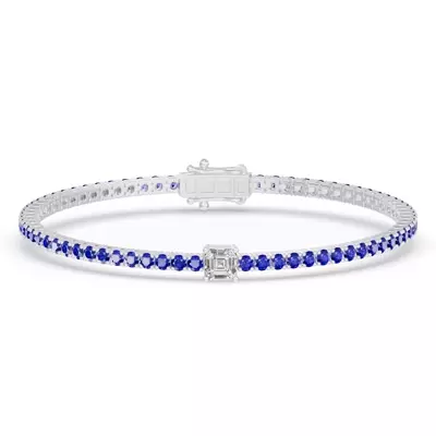 Lunava Sapphire & Asscher Lab Diamond Tennis Bracelet