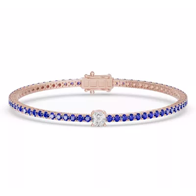 Lunava Sapphire & Cushion Lab Diamond Tennis Bracelet