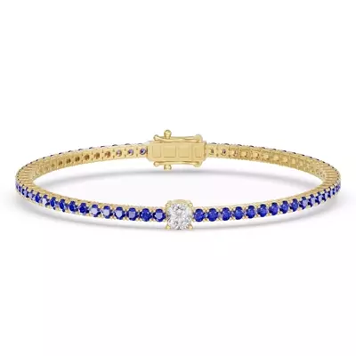 Lunava Sapphire & Cushion Lab Diamond Tennis Bracelet