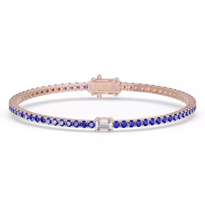 Lunava Sapphire & Emerald-Cut Lab Diamond Tennis Bracelet