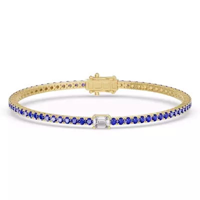 Lunava Sapphire & Emerald-Cut Lab Diamond Tennis Bracelet