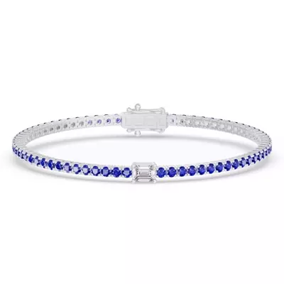 Lunava Sapphire & Emerald-Cut Lab Diamond Tennis Bracelet