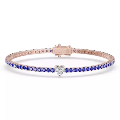 Lunava Sapphire & Heart Lab Diamond Tennis Bracelet