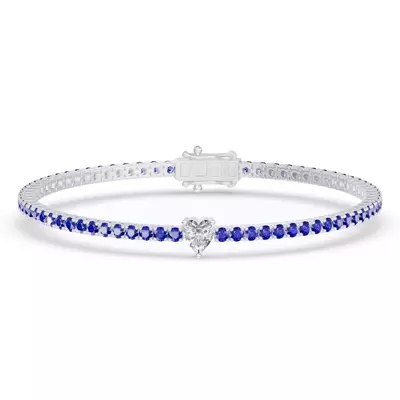Lunava Sapphire & Heart Lab Diamond Tennis Bracelet