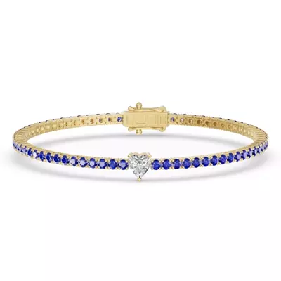 Lunava Sapphire & Heart Lab Diamond Tennis Bracelet