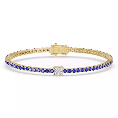 Lunava Sapphire & Princess Lab Diamond Tennis Bracelet