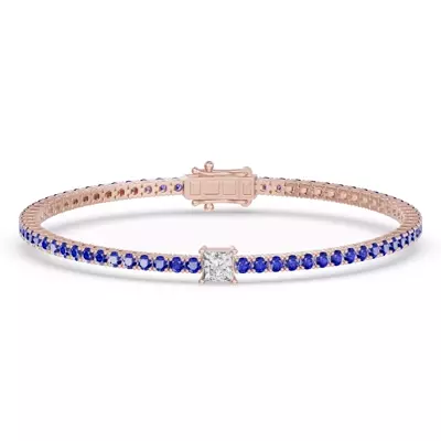 Lunava Sapphire & Princess Lab Diamond Tennis Bracelet