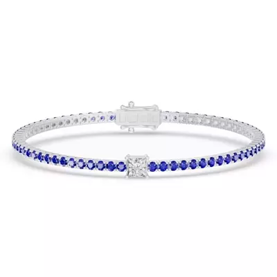 Lunava Sapphire & Princess Lab Diamond Tennis Bracelet