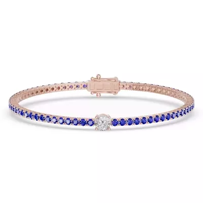 Lunava Sapphire & Round Lab Diamond Tennis Bracelet