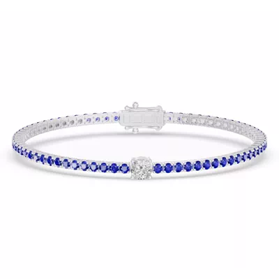 Lunava Sapphire & Round Lab Diamond Tennis Bracelet
