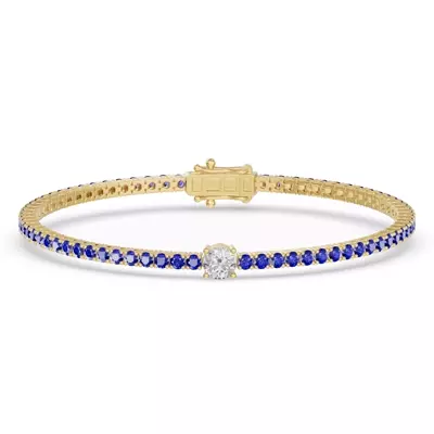 Lunava Sapphire & Round Lab Diamond Tennis Bracelet