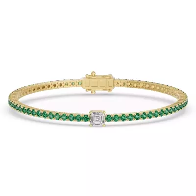 Lunava Green Emerald & Asscher Lab Diamond Tennis Bracelet
