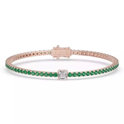 Lunava Green Emerald & Asscher Lab Diamond Tennis Bracelet
