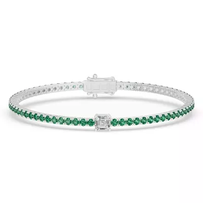 Lunava Green Emerald & Asscher Lab Diamond Tennis Bracelet