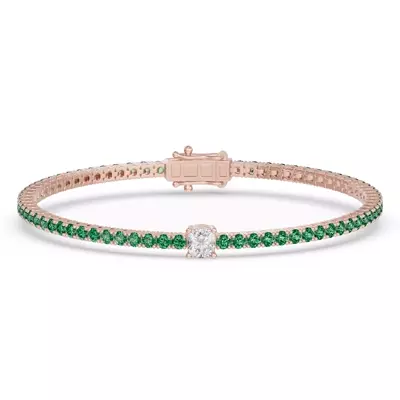 Lunava Green Emerald & Cushion Lab Diamond Tennis Bracelet
