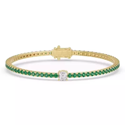 Lunava Green Emerald & Cushion Lab Diamond Tennis Bracelet