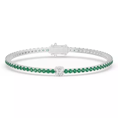 Lunava Green Emerald & Cushion Lab Diamond Tennis Bracelet