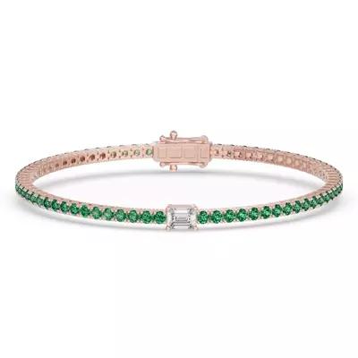 Lunava Green Emerald & Emerald-Cut Lab Diamond Tennis Bracelet