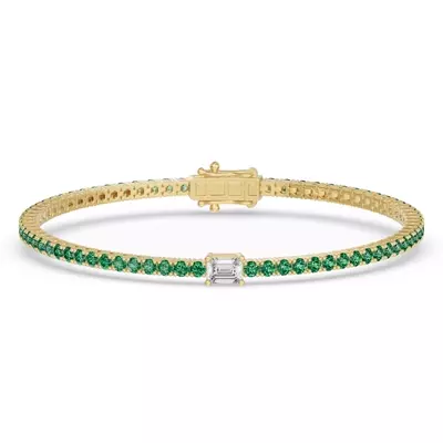 Lunava Green Emerald & Emerald-Cut Lab Diamond Tennis Bracelet
