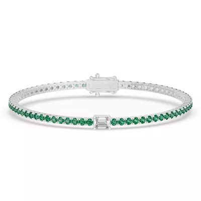 Lunava Green Emerald & Emerald-Cut Lab Diamond Tennis Bracelet