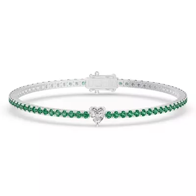 Lunava Green Emerald & Heart Lab Diamond Tennis Bracelet
