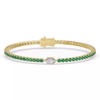 Lunava Green Emerald & Marquise Lab Diamond Tennis Bracelet