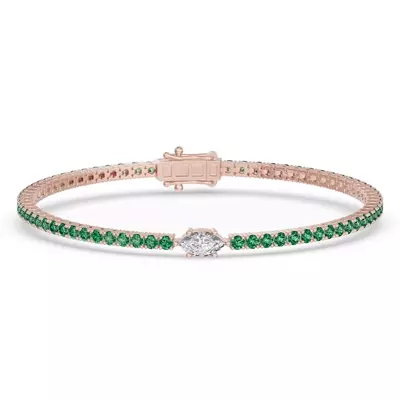 Lunava Green Emerald & Marquise Lab Diamond Tennis Bracelet