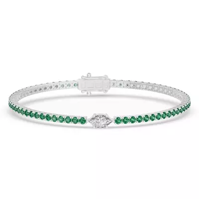 Lunava Green Emerald & Marquise Lab Diamond Tennis Bracelet