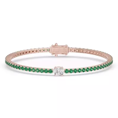 Lunava Green Emerald & Oval Lab Diamond Tennis Bracelet