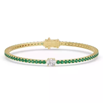 Lunava Green Emerald & Oval Lab Diamond Tennis Bracelet