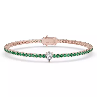 Lunava Green Emerald & Pear Lab Diamond Tennis Bracelet