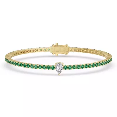 Lunava Green Emerald & Pear Lab Diamond Tennis Bracelet