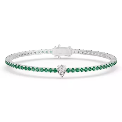Lunava Green Emerald & Pear Lab Diamond Tennis Bracelet