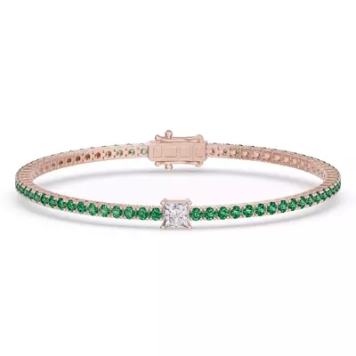 Lunava Green Emerald & Princess Lab Diamond Tennis Bracelet