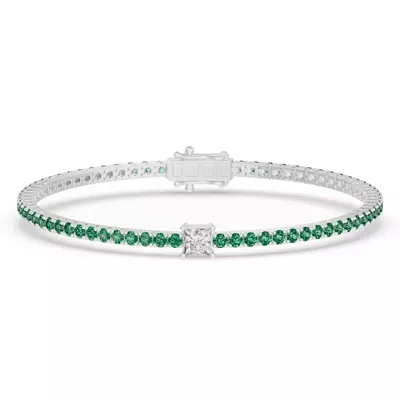 Lunava Green Emerald & Princess Lab Diamond Tennis Bracelet