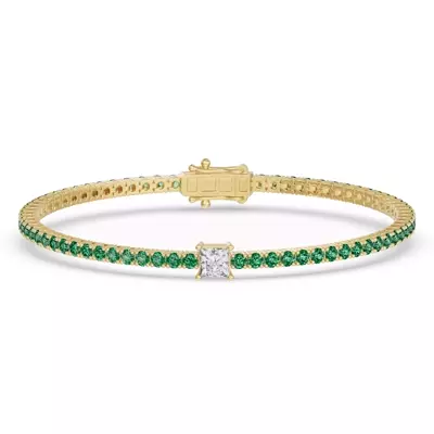Lunava Green Emerald & Princess Lab Diamond Tennis Bracelet