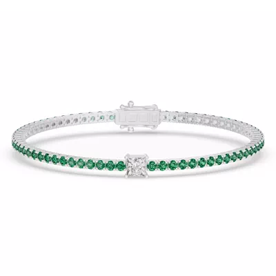 Lunava Green Emerald & Princess Lab Diamond Tennis Bracelet